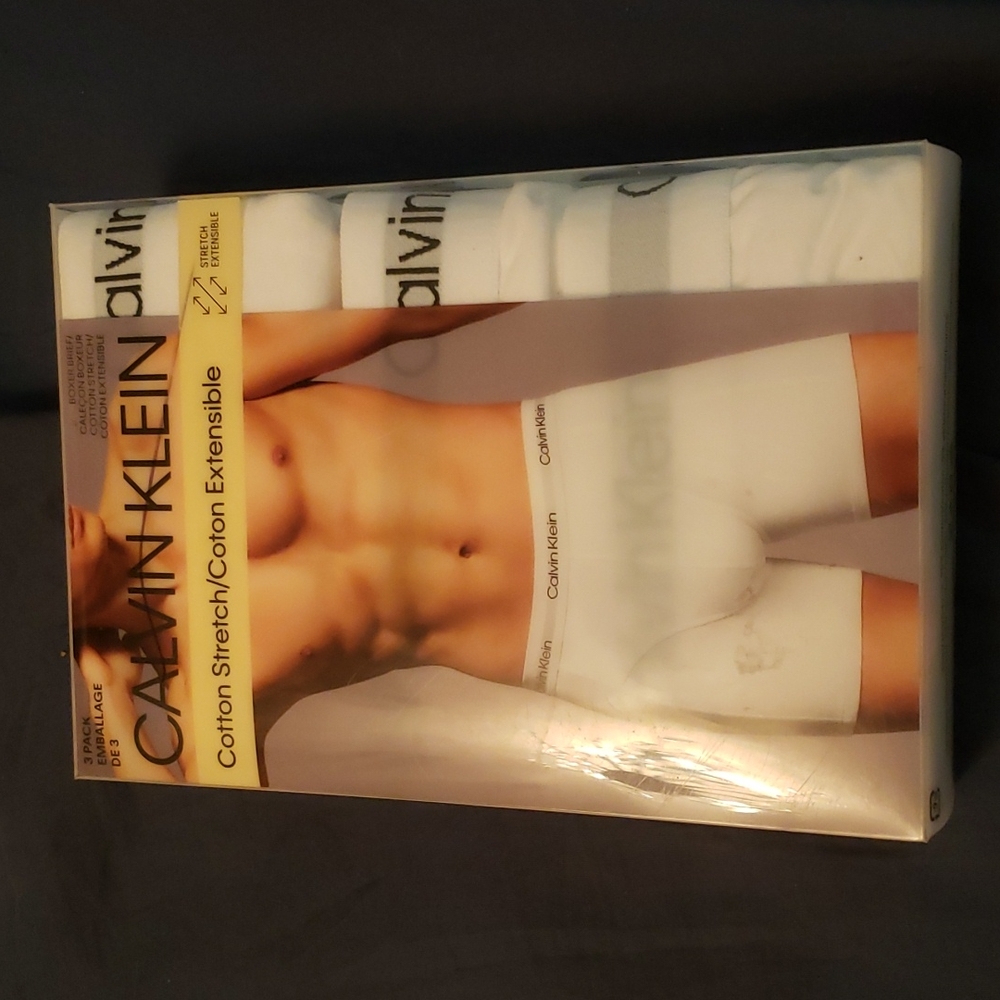 Calvin Klein Men's Cotton Stretch Boxer Briefs, White/White/White, Small